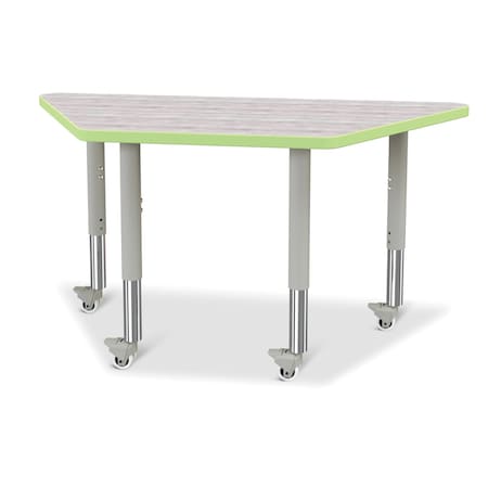 Jonti-Craft Berries Trapezoid Activity Table, 24 in. x 48 in., Mobile, Driftwood Gray/Key Lime/Gray 6438JCM451